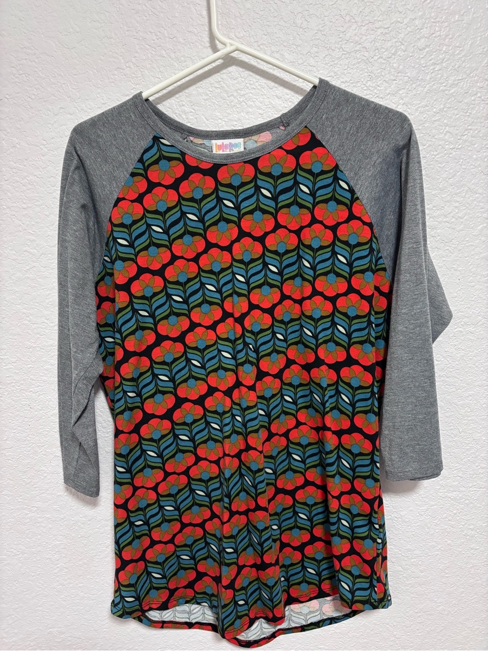 Lularoe  Floral Raglan Tee in Red and Gray